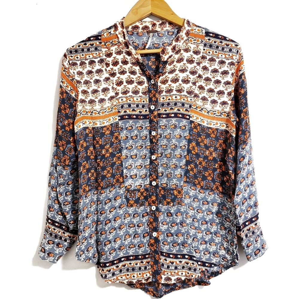 Free People Floral Patchwork Print Button-Down Top